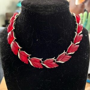 Coro Red and Gold Leaf Necklace